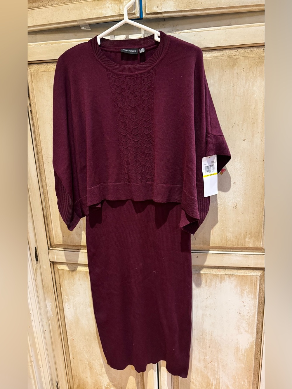 Nina Leonard Burgundy Two-Piece Knit Crewneck Set